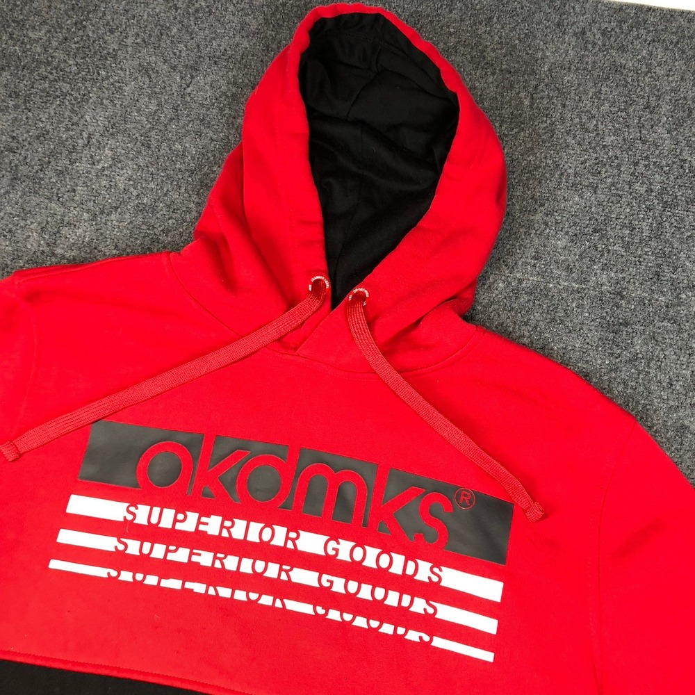 Akademiks Red‎ Black Colorblock Hoodie Superior Goods Logo Graphic Size L